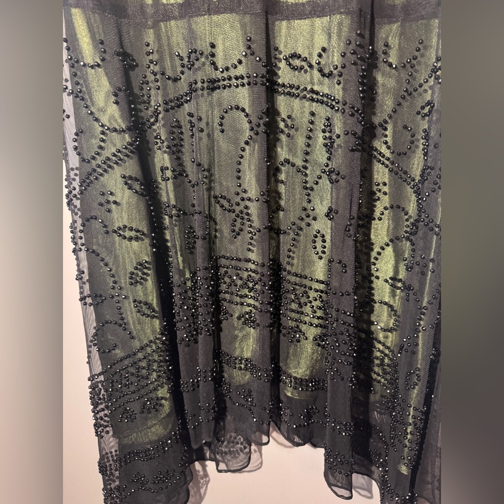 S. L. Fashions Great Gatsby Beaded Black over Green Chiffon Dress - Size 10 EUC - Picture 3 of 6